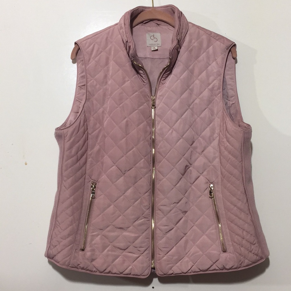 NWOT Dressbarn Fall Pink & Gold Shiny Quilted Vest